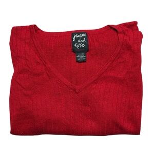 Jacque and Koko Women’s 22/24 Red Cotton/Linen Blend V-Neck Short Sleeve Sweater